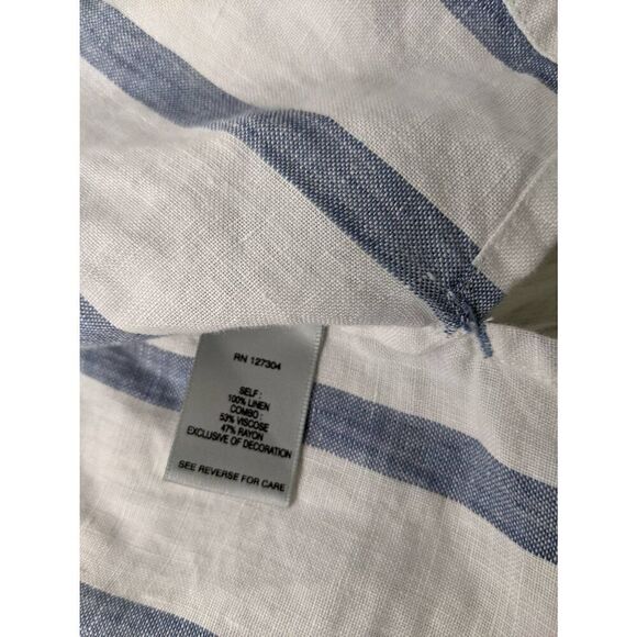 John Mark Embroidered Linen White Blue Stripe Floral 3 Button Shirt M Top Blouse - Picture 4 of 6